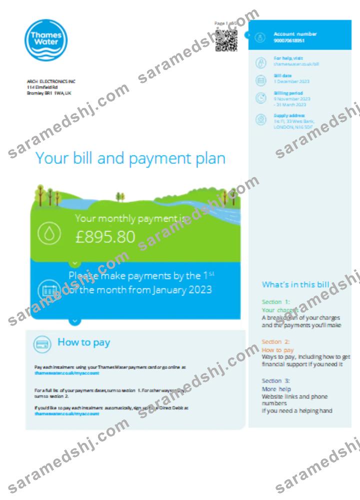 Thames Water utility business bill SCR
